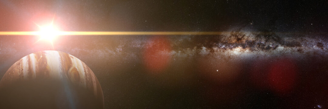 planet Jupiter, the Sun and the Milky Way galaxy 