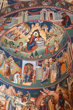 Orthodox icons the Saint Ana-Rohia Monastery. The monastery is situated in a natural place on the hillside of a hill. It was built in 1926