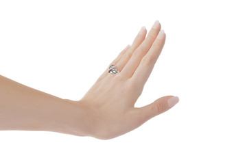 Woman's left hand with platin wedding ring