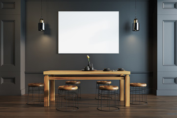 Black dining room interior, poster