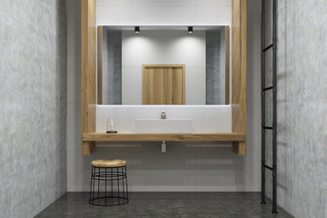 Obraz na płótnie Canvas Concrete bathroom, double sink, mirror