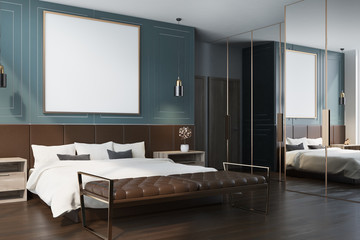 Blue bedroom interior, poster side