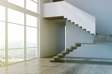 Fototapeta premium Empty gray apartment hall, stairs toned