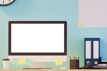 White computer screen on a desk