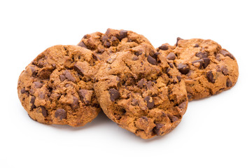 Chocolate chip cookie isolated on white background.