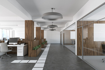 Wooden and white open space office