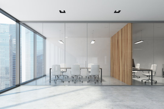 White and wooden meeting room