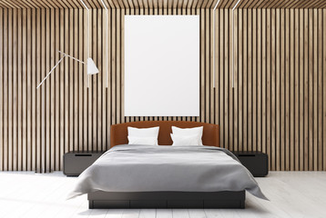 Wooden bedroom interior, poster