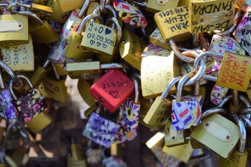many love padlock on bridge symbol of eternity love