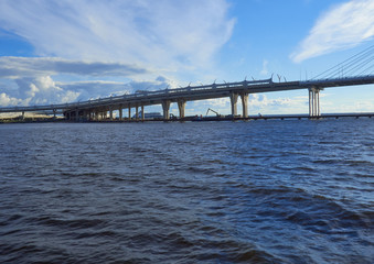 view of the cable bridge over the Neva River