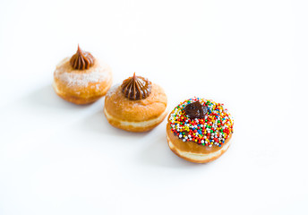 Fresh donuts for Hanukkah celebration. Selective focus.