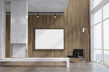 Wooden living room, TV set, fireplace