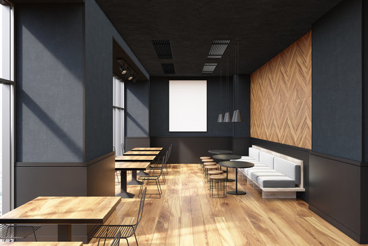 Gray cafe interior, poster