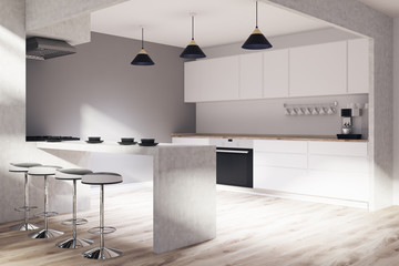 Gray and wooden kitchen corner