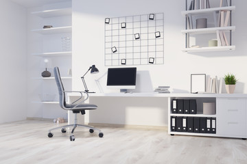 White home office corner, computer