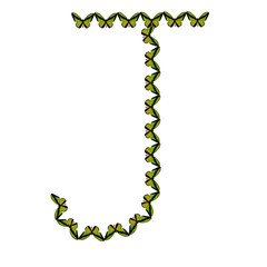 Alphabet from butterflies, letter "J", vector clip art