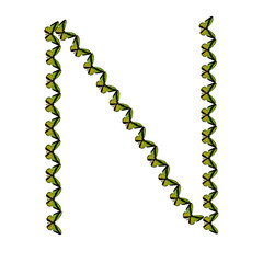 Alphabet from butterflies, letter "N", vector clip art