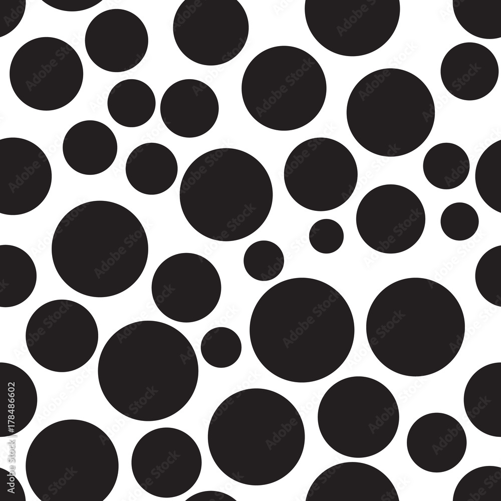Poster polka dots seamless texture - simple vector background. abstract background with black and white cir
