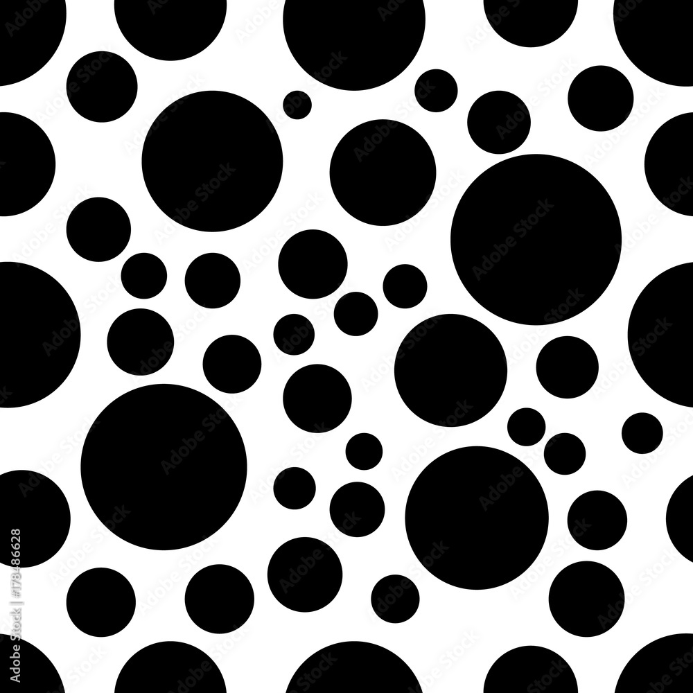 Poster polka dots seamless texture - simple vector background. abstract background with black and white cir