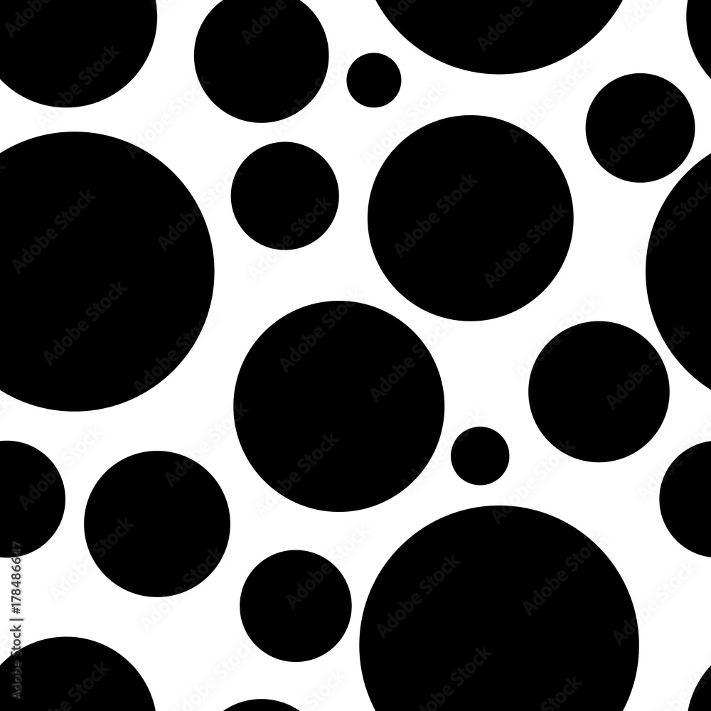 Poster polka dots seamless texture - simple vector background. abstract background with black and white cir