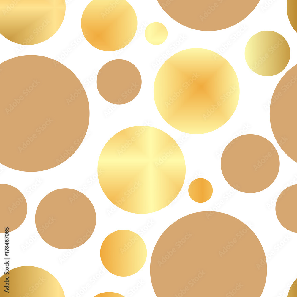 Poster polka dots seamless texture - simple vector background. abstract background with golden circles. sea