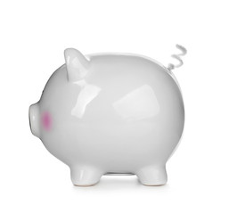 Cute piggy bank on white background