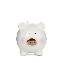 Cute piggy bank on white background