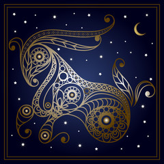 Decorative zodiac sign Capricorn in floral style 1