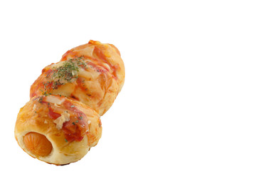 bread with sausage on white background