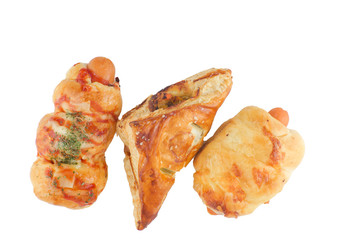 bread with sausage on white background
