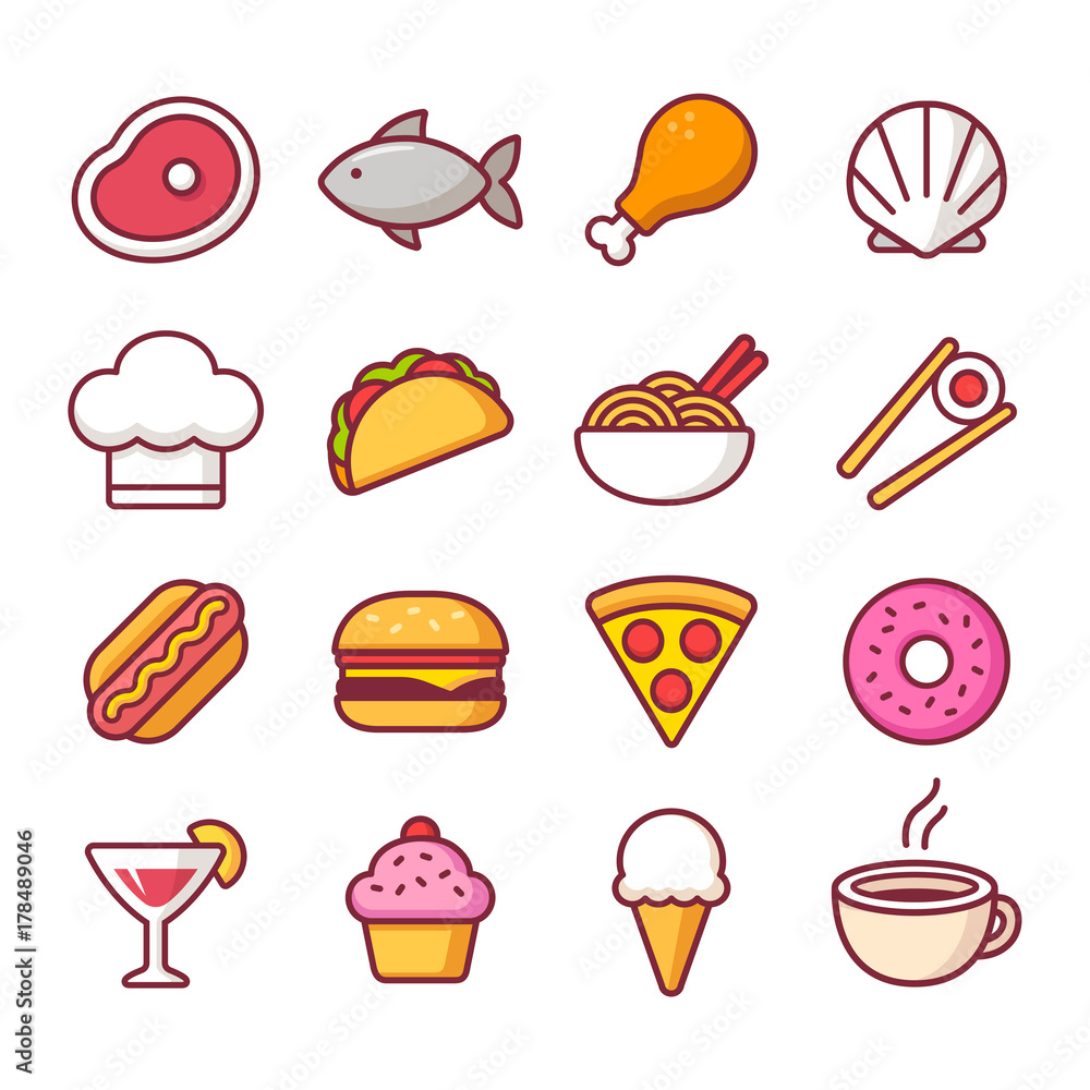 Wall mural Restaurant food icon set