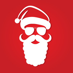 Santa Claus hat, beard and sunglasses icon. Vector illustration