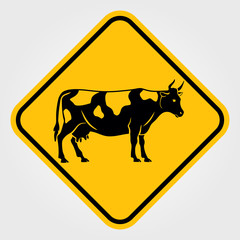 Yellow Road sign - Attention Animal, Cow.  