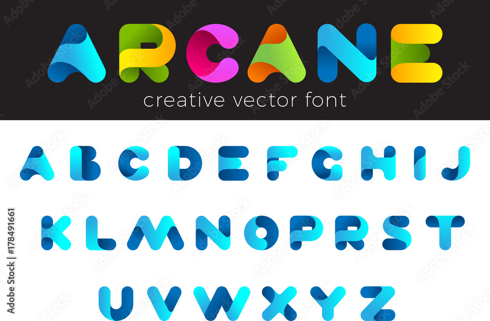 Poster design vector font of twisted ribbon title header lettering logo