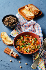 Moroccan spicy green lentils chickpea soup
