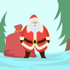 Cute Santa Claus with a bag full of Gifts