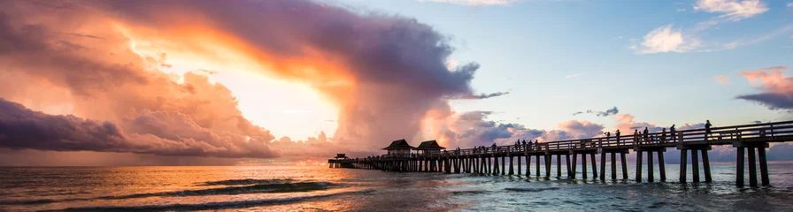 Raamstickers Zonsondergang met pier, Napels, Florida © emotionpicture