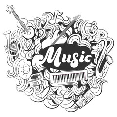 set of musical cartoon instruments, vector illustration