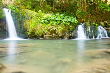 Two small waterfalls in the forest