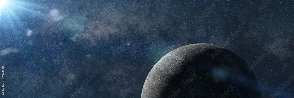Canvas Prints the planet mercury lit by the sun and in front of the milky way galaxy