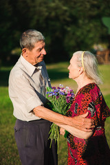 Happy elderly couple at nature