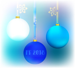 Winter Vector greeting card with inscription pf 2018 and a few colored christmas globes