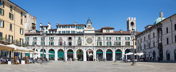BRESCIA, ITALY - MAY 20, 2016: The panorama of Piazza della Loggia square.
