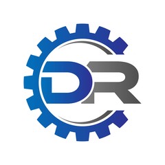 dr initial logo vector with gear blue gray