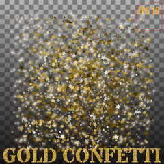 Glittering stars and 3d gold stars on transparent background. Vector