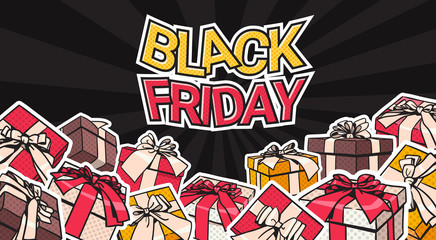 Black Friday Banner Design With Present And Gift Boxes On Background Shopping Poster Concept Vector Illustration