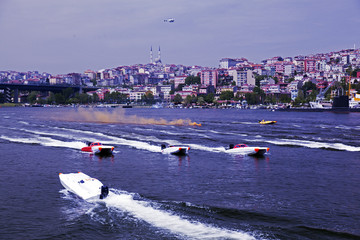 Offshore speed boat racing in Golden horn, Istanbul