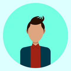 Male Avatar Profile Icon Round Man Face Flat Vector Illustration