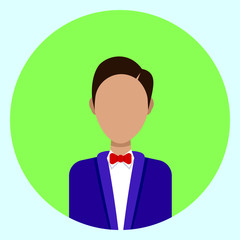 Male Avatar Profile Icon Round Man Face Flat Vector Illustration