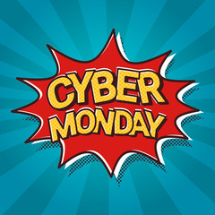 Cyber Monday Sale Web Banner Pop Art Comic Discount Poster Vector Illustration